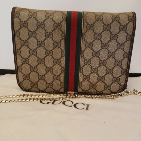 Vintage GUCCI flap saddle shoulder clutch bag GG MONOGRAM - Picture 6 of 8